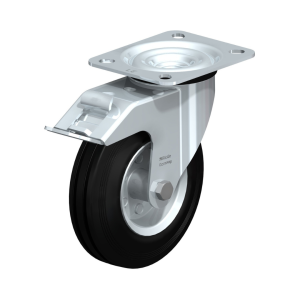 Transporthjul - Drejehjul med bremse - Ø125 mm. (Gummi)