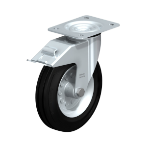 Transporthjul - Drejehjul med bremse - Ø200 mm. (Gummi)