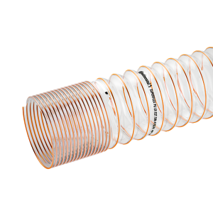 Komprimeret transparent PU slange med kobberlegeret stålspiral til lette suge- trykopgaver (Superflex PU L/R COMPATTATO) - Ø40-Ø450 mm.